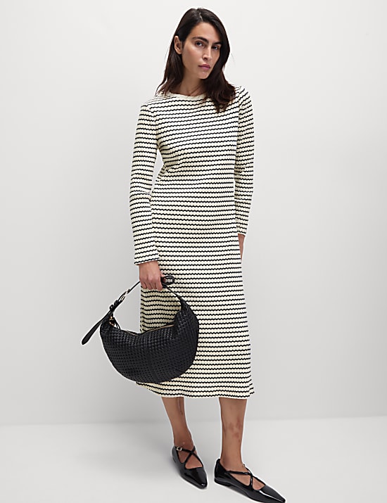Cotton Blend Striped Midi Skater Dress