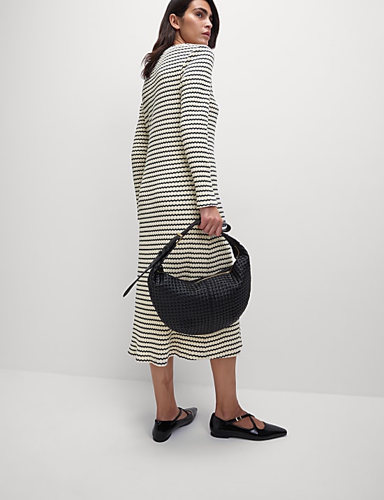 Cotton Blend Striped Midi Skater Dress