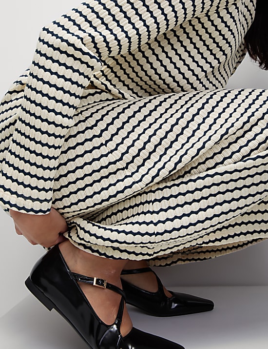 Cotton Blend Striped Midi Skater Dress