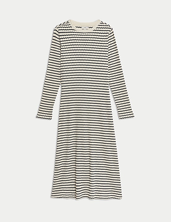 Cotton Blend Striped Midi Skater Dress