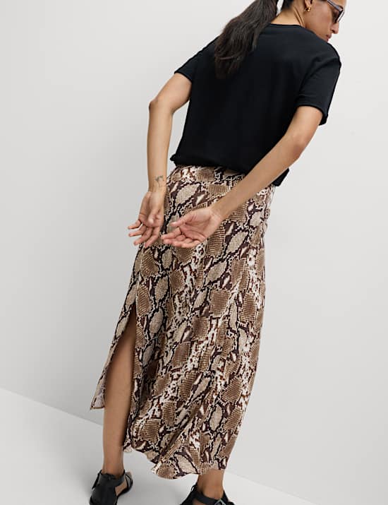 Snake Print Asymmetric Midaxi A-Line Skirt