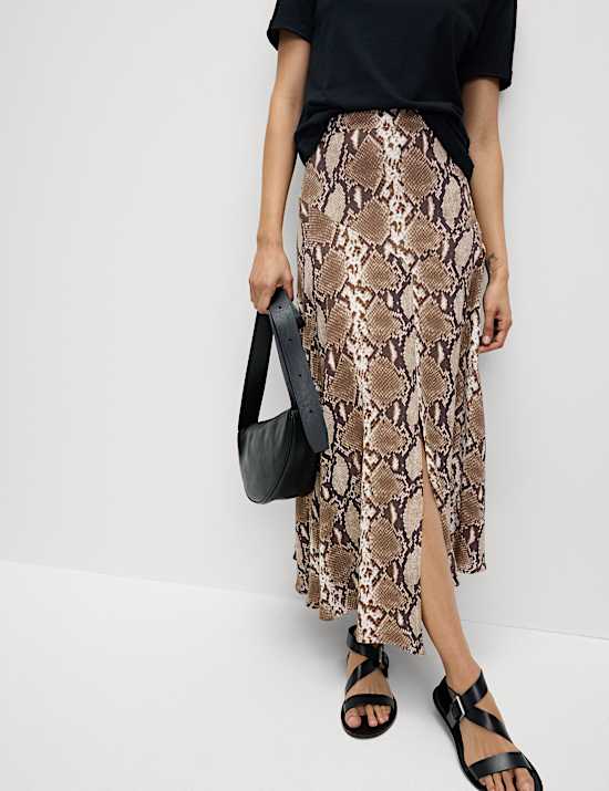 Snake Print Asymmetric Midaxi A-Line Skirt