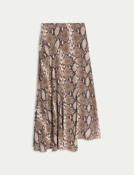Snake Print Asymmetric Midaxi A-Line Skirt