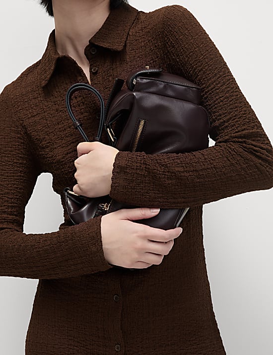 Textured Collared Button Through Mini Column Dress