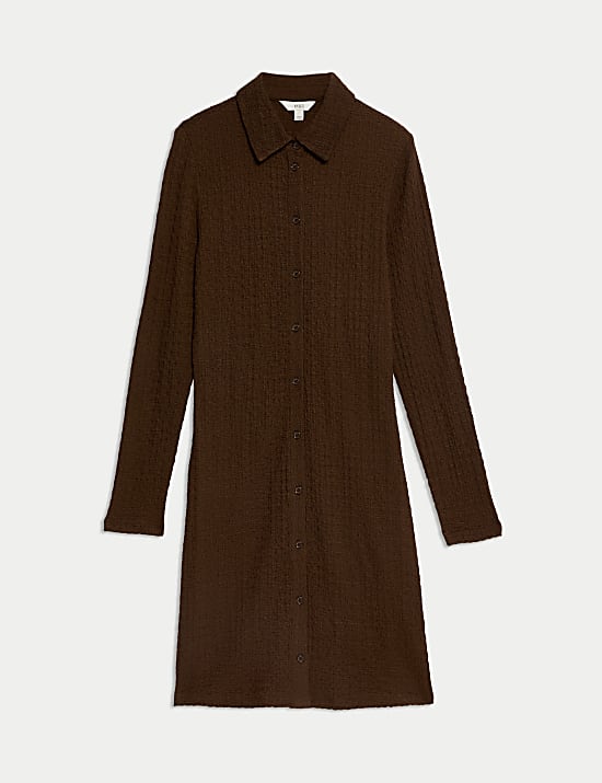 Textured Collared Button Through Mini Column Dress