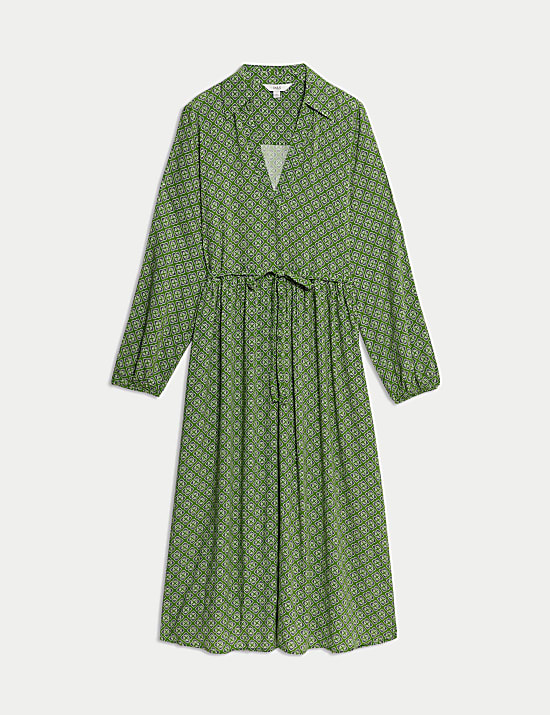 Midi-overhemdjurk met V-hals en print