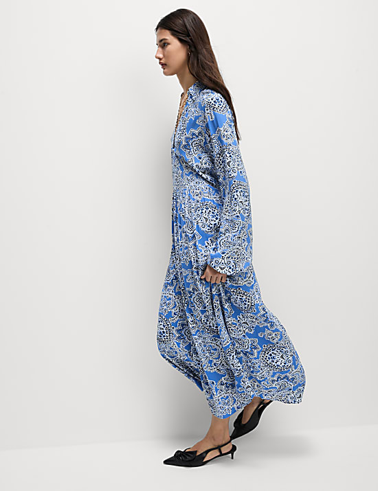 Printed V-Neck Midi Shirt Dress