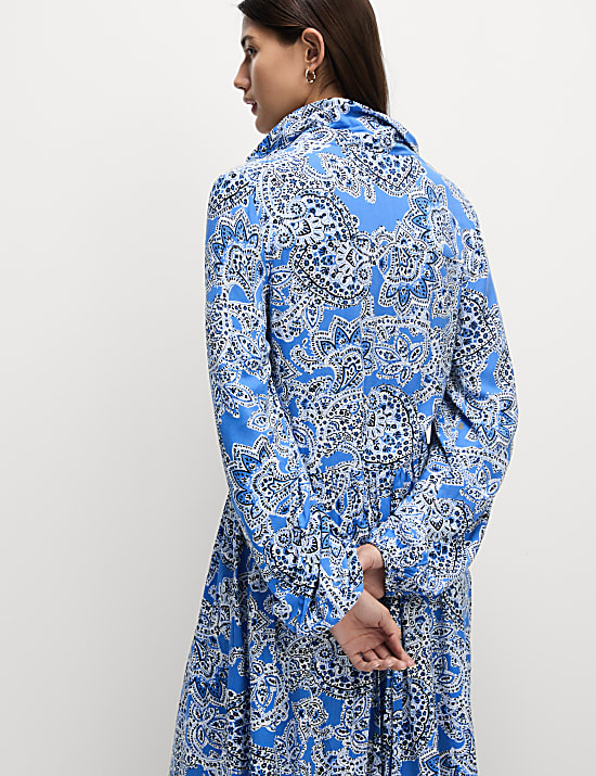 Printed V-Neck Midi Shirt Dress