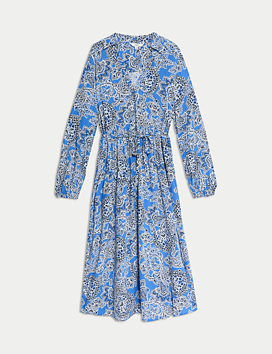 Printed V-Neck Midi Shirt Dress