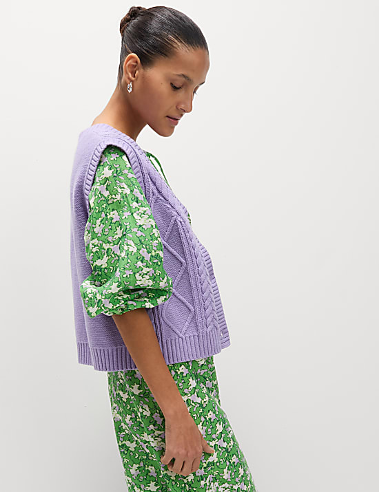 Lyocell Rich Printed Tie Detail Midi Waisted Dress