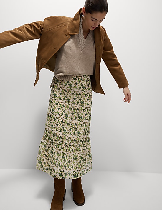 Chiffon Floral Midi Circle Skirt