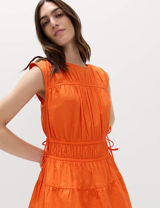 Pure Cotton Tie Detail Mini Waisted Dress