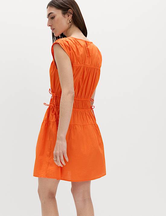 Pure Cotton Tie Detail Mini Waisted Dress