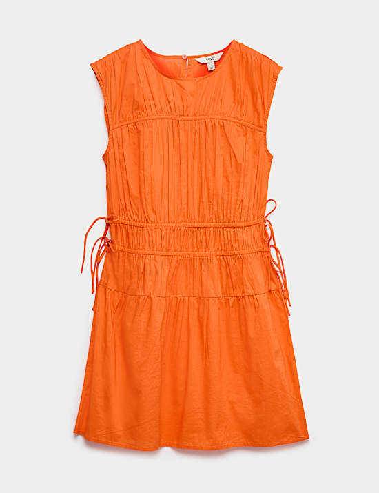 Pure Cotton Tie Detail Mini Waisted Dress