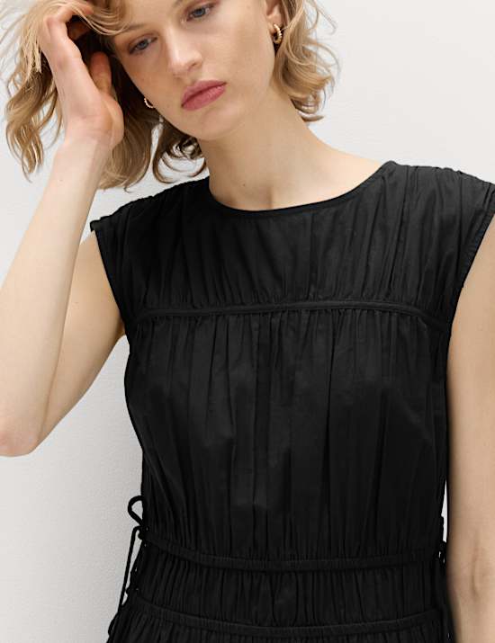Pure Cotton Tie Detail Mini Waisted Dress