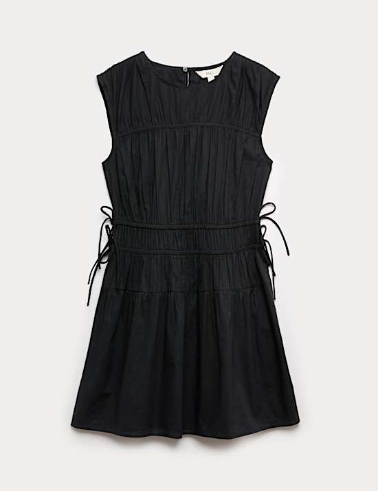 Pure Cotton Tie Detail Mini Waisted Dress