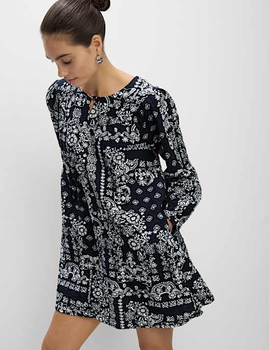 Cotton Rich Printed Mini Swing Dress