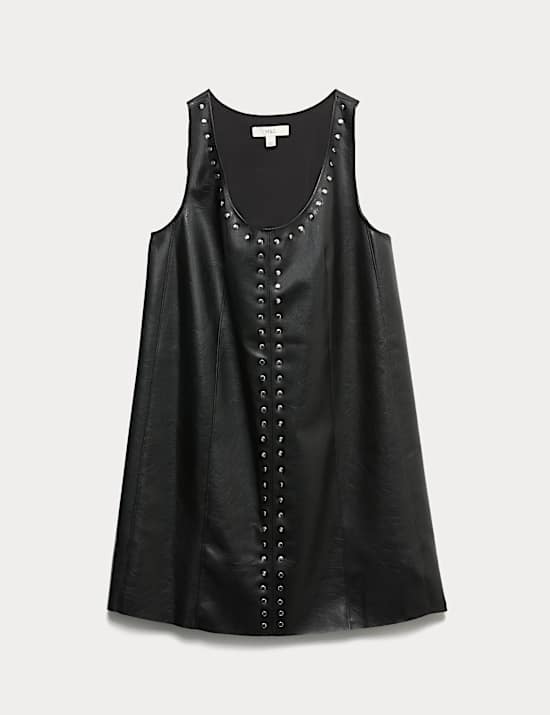 Faux Leather Embellished Mini Shift Dress
