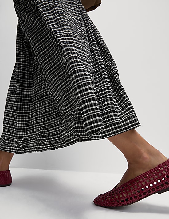 Checked Pleated Midaxi A-Line Skirt