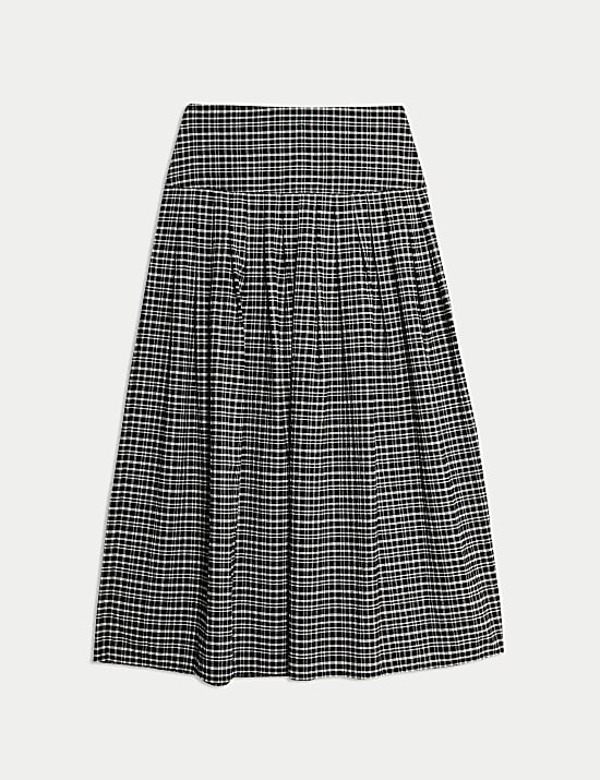 Checked Pleated Midaxi A-Line Skirt