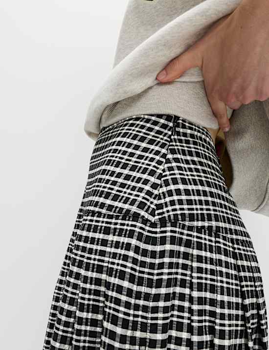 Checked Pleated Midaxi A-Line Skirt