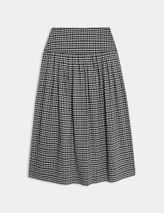 Checked Pleated Midaxi A-Line Skirt
