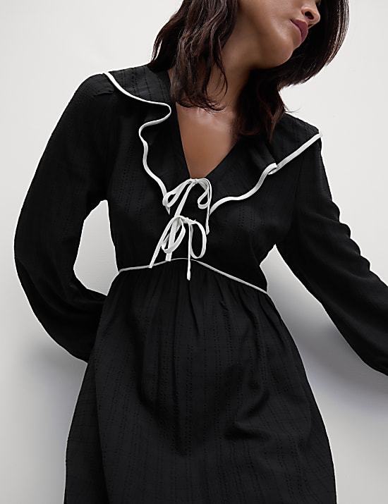 Modal Rich Textured Ruffle Midi Waisted Dress