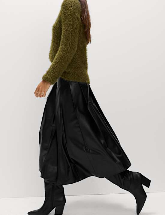 Leather Look Pleated Midaxi Skirt