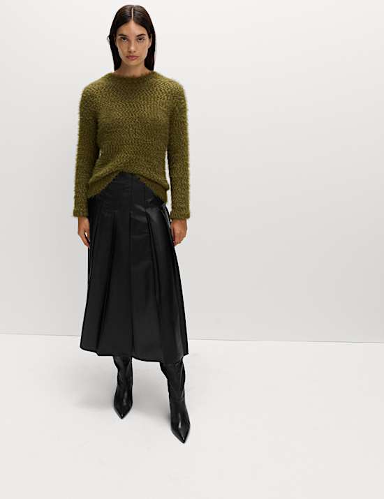 Leather Look Pleated Midaxi Skirt