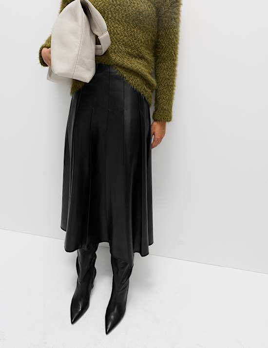 Leather Look Pleated Midaxi Skirt