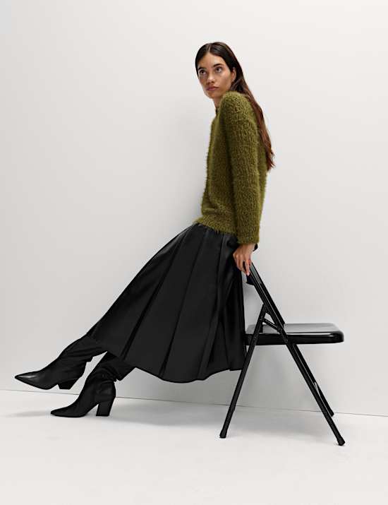 Leather Look Pleated Midaxi Skirt