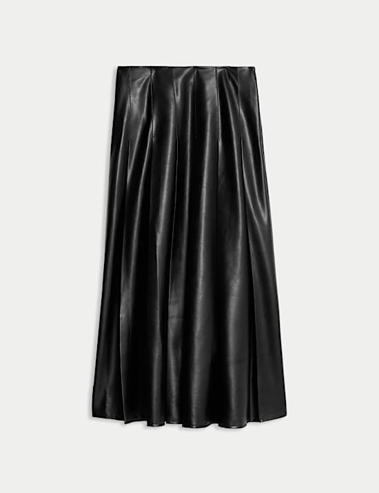 Leather Look Pleated Midaxi Skirt
