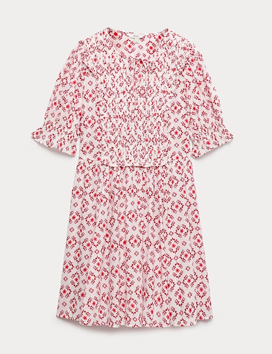 Cotton Rich Printed Mini Waisted Dress