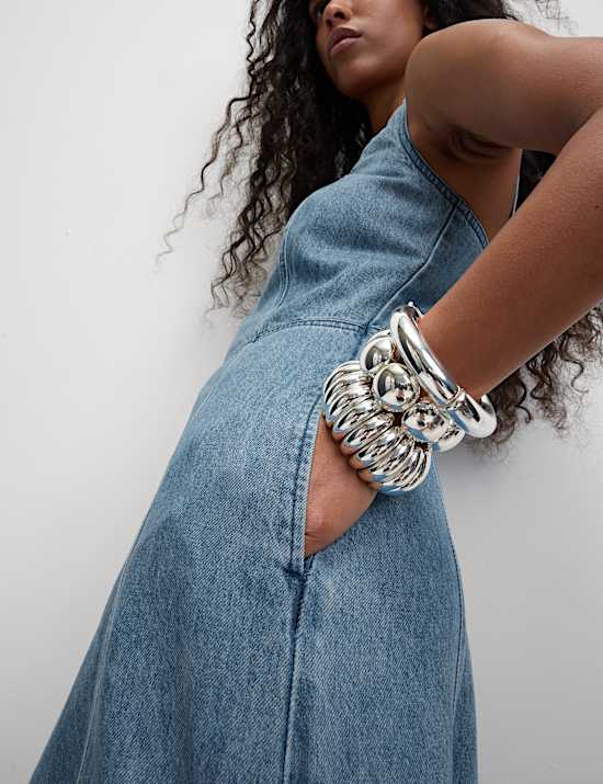 Denim Square Neck Mini Waisted Dress