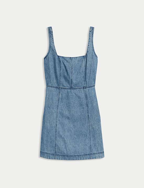 Denim Square Neck Mini Waisted Dress