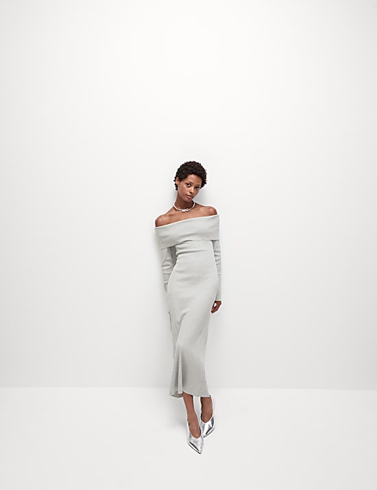 Jersey Ribbed Bandeau Midi Dress