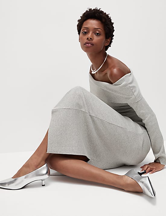 Jersey Ribbed Bandeau Midi Dress