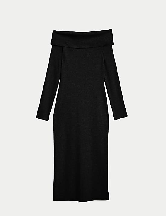 Jersey Ribbed Bandeau Midi Dress