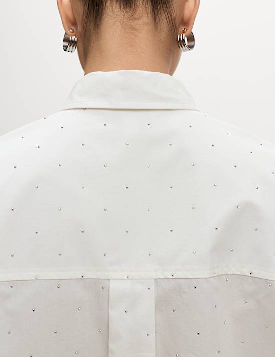 Pure Cotton Oversized Embellished Shirt