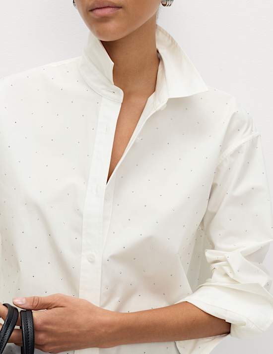 Pure Cotton Oversized Embellished Shirt