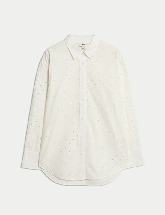 Pure Cotton Oversized Embellished Shirt