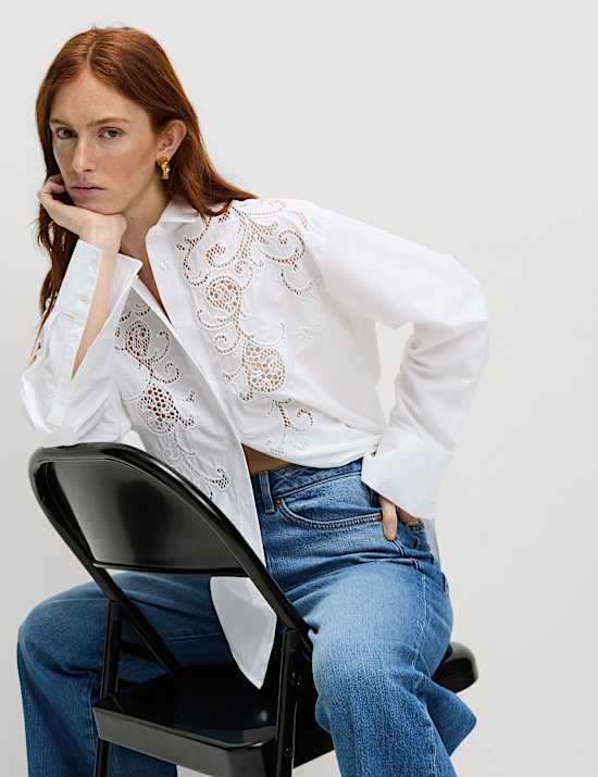 Kemeja Kerah Sulam Katun Murni