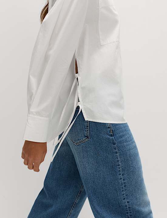 Pure Cotton Collared Side Tie Detail Shirt