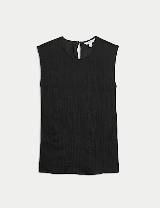 Plisse Round Neck Top