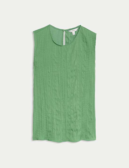 Plisse Round Neck Top