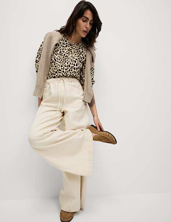 Animal Print Gathered Neck Top
