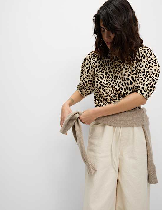 Animal Print Gathered Neck Top