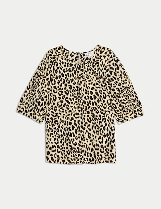 Animal Print Gathered Neck Top