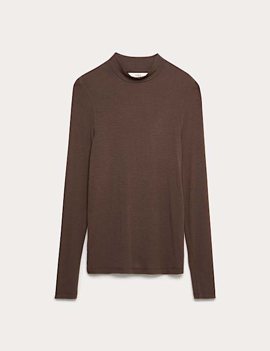 Top de manga larga de punto con cuello alto elástico