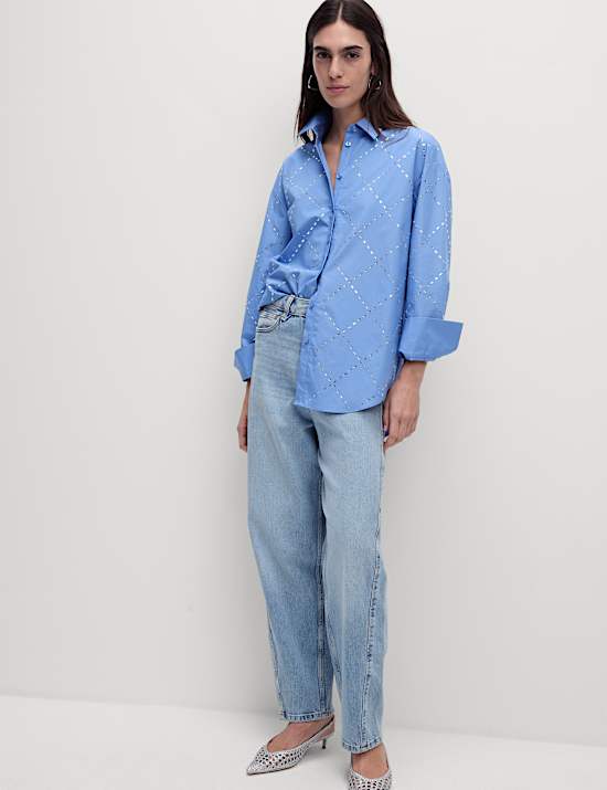 Pure Cotton Embellished Collared Shirt